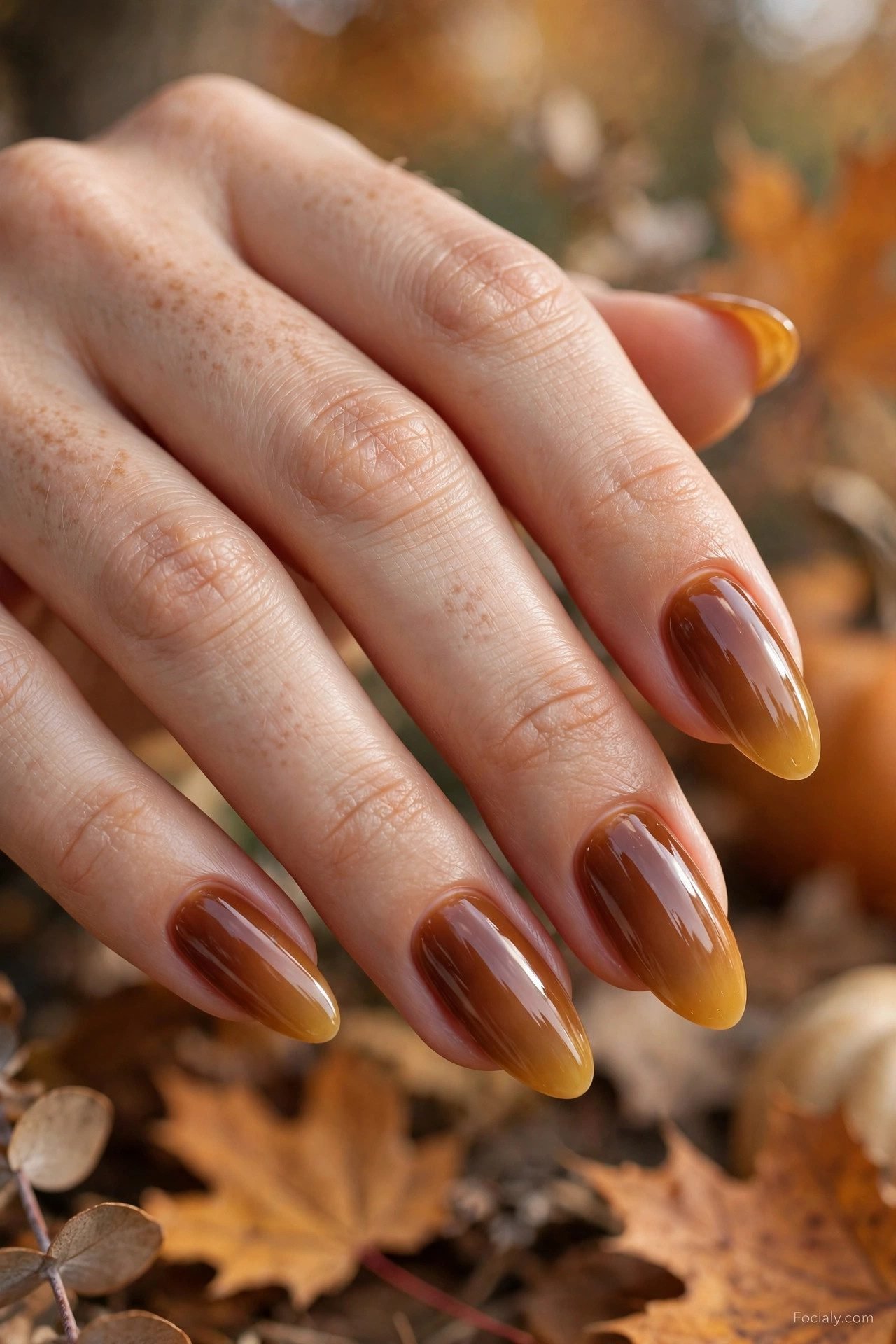 Warm caramel ombre autumn nails