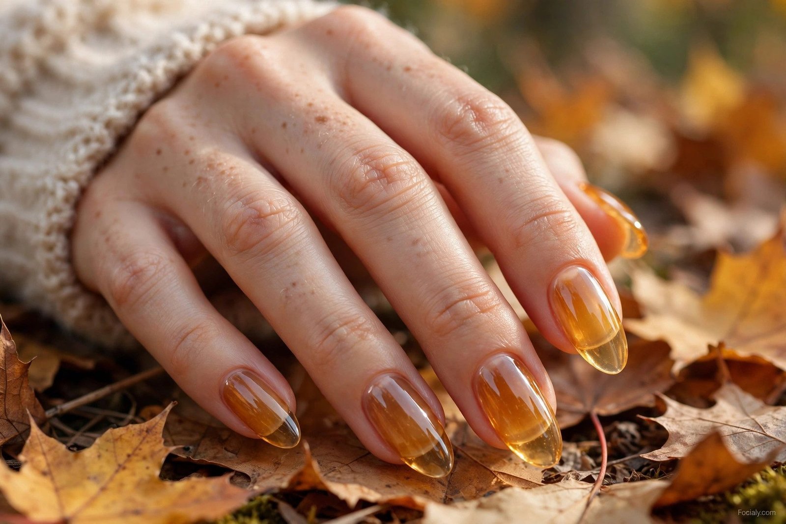 Translucent amber jelly autumn nails