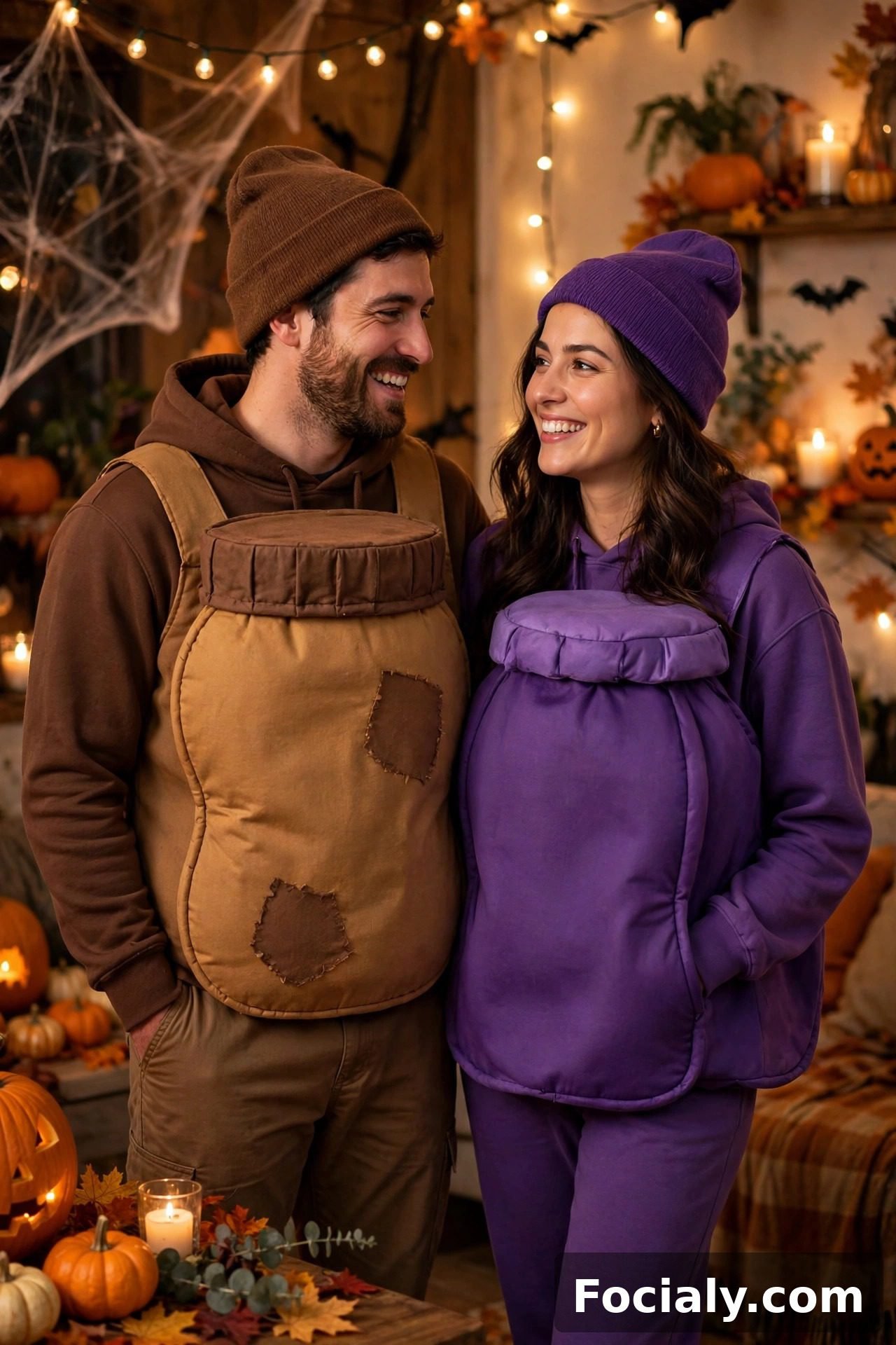 Couple dressed as peanut butter and jelly easy Halloween costumes