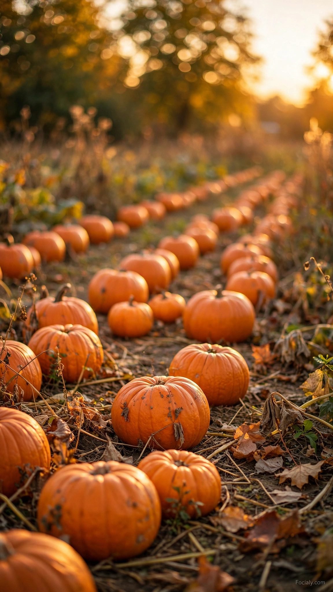 Pumpkin patch at golden hour phone wallpaper