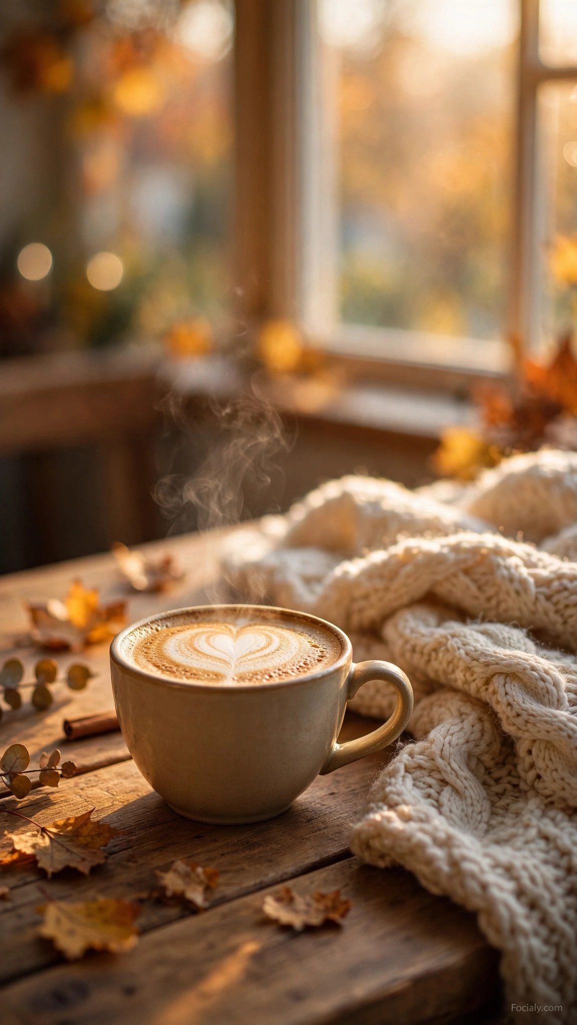 Pumpkin spice latte with knit blanket phone wallpaper
