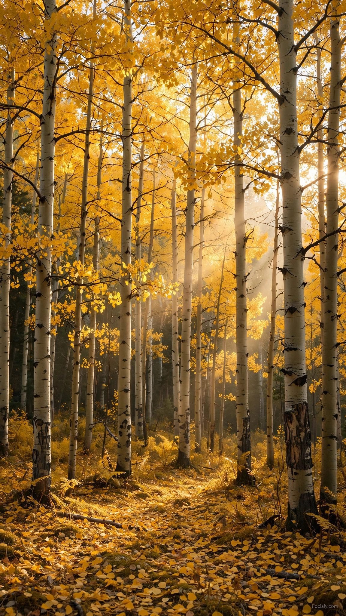 Golden aspen grove path phone wallpaper