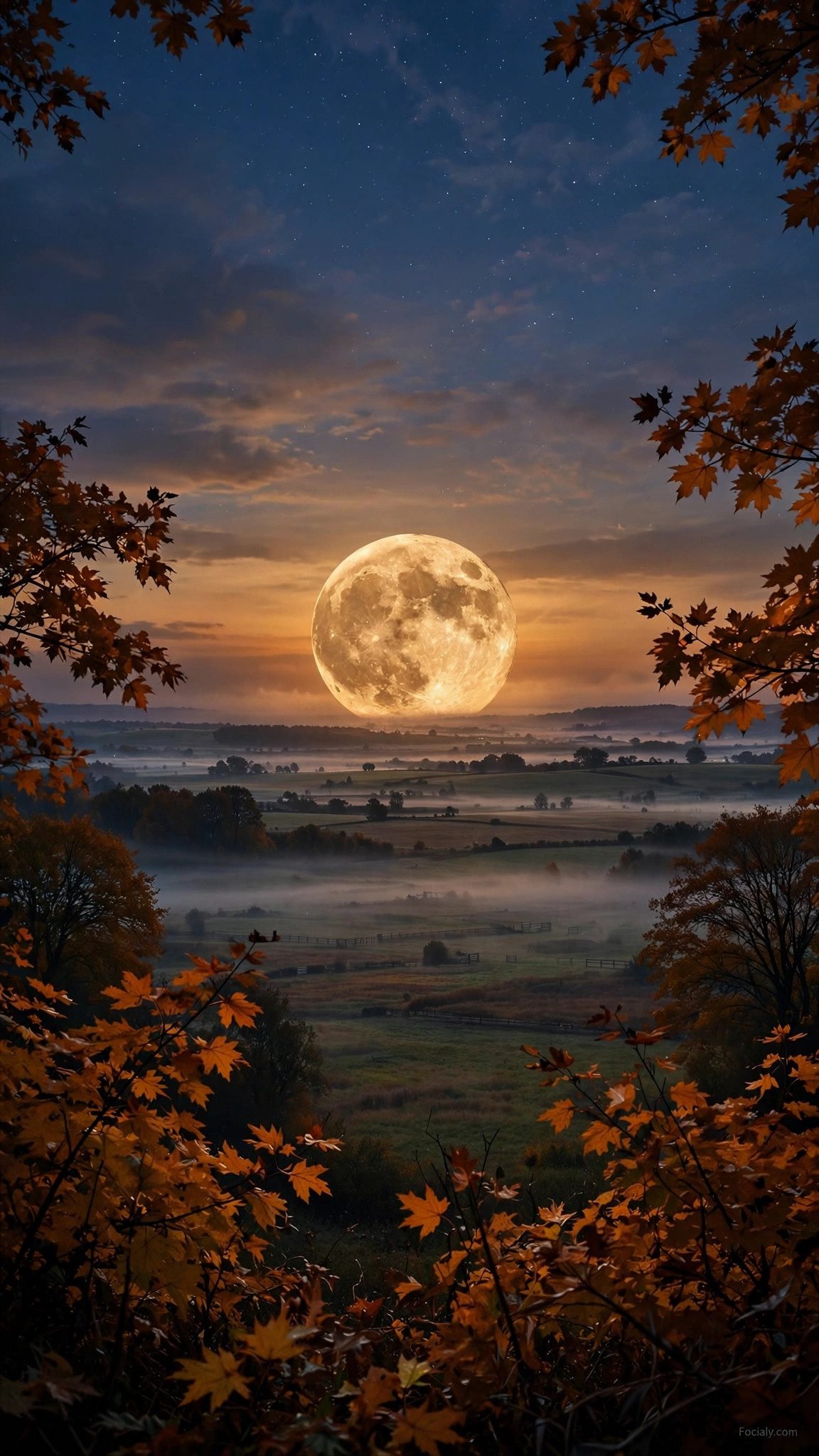Harvest moon over cornfield phone wallpaper