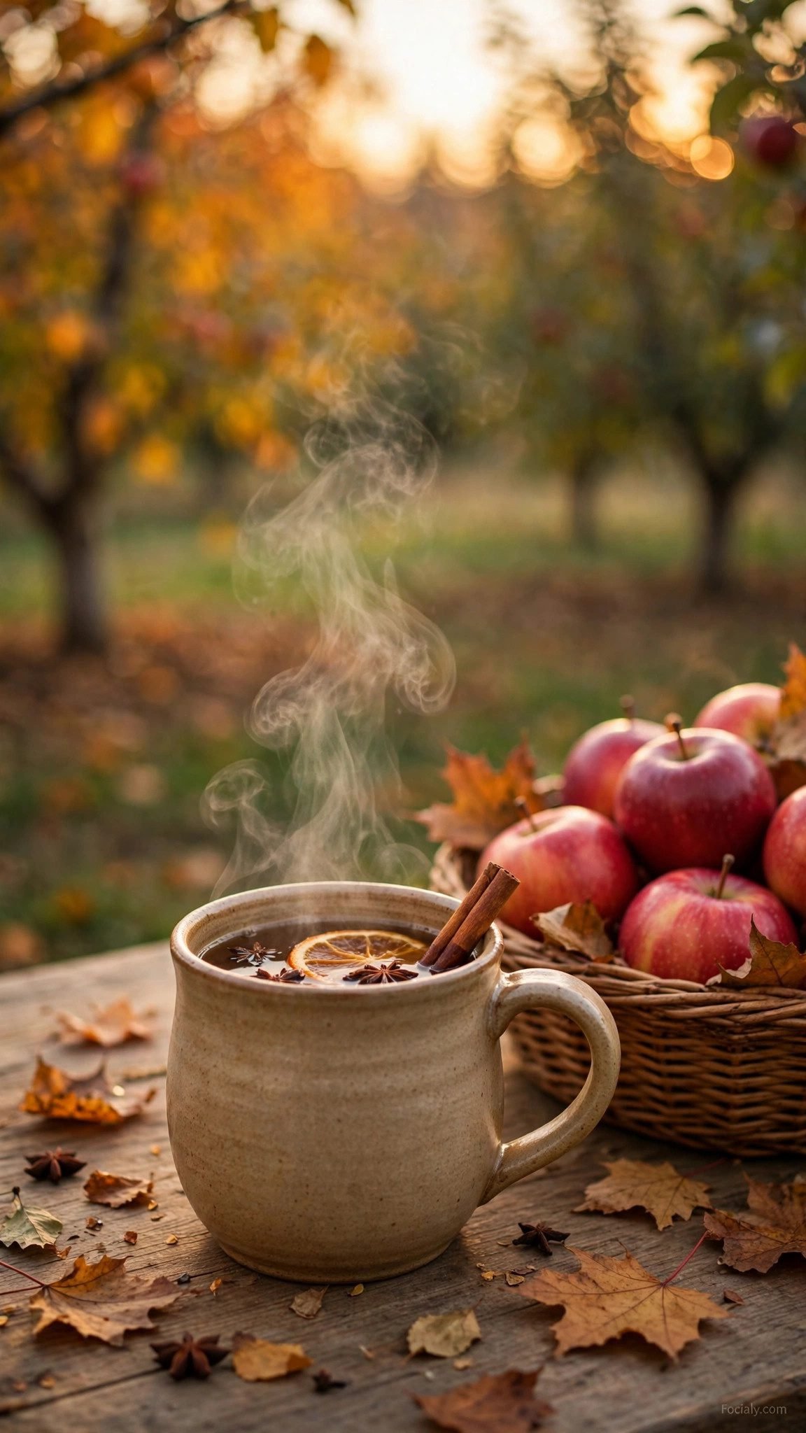 Hot apple cider with cinnamon sticks phone wallpaper