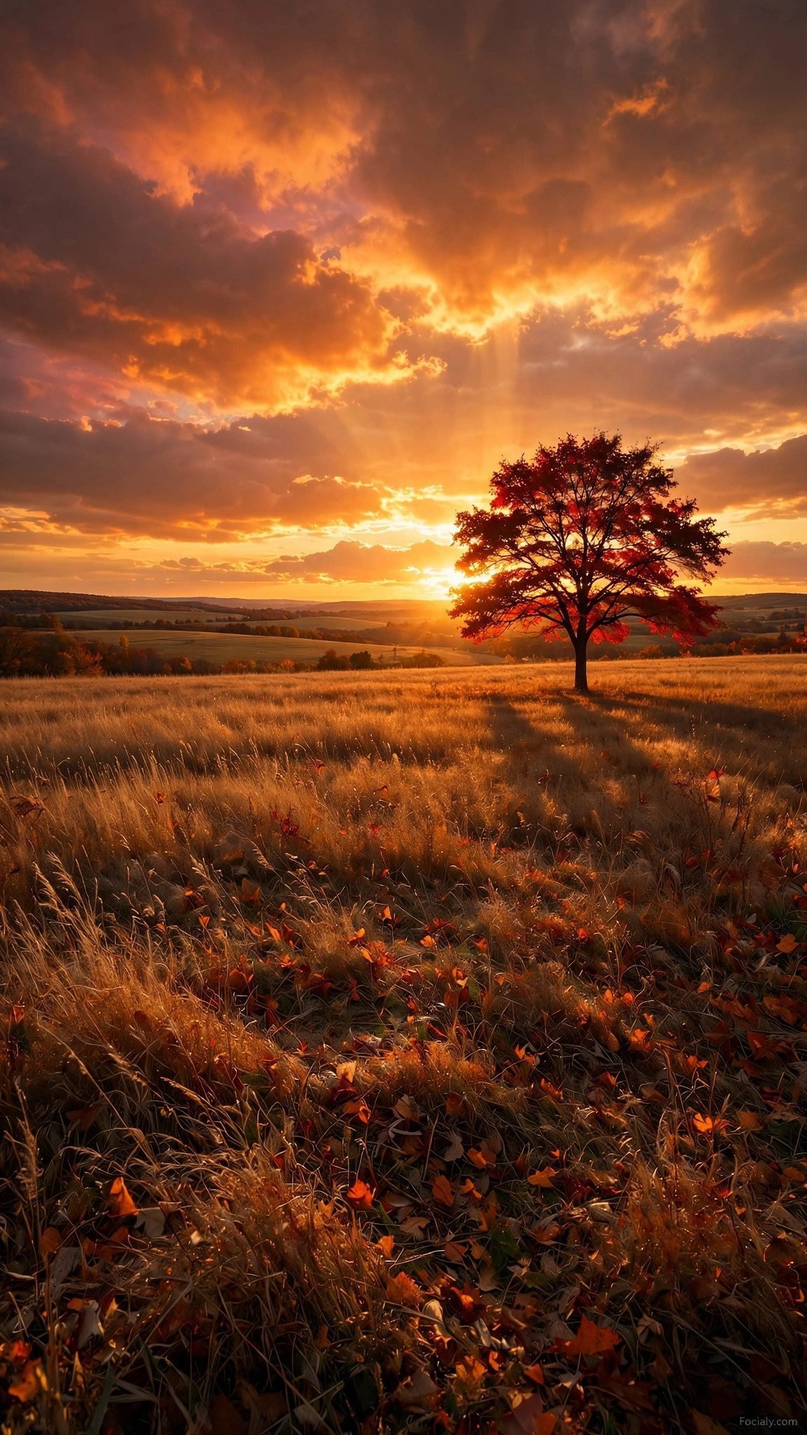 Sunset over pumpkin field phone wallpaper