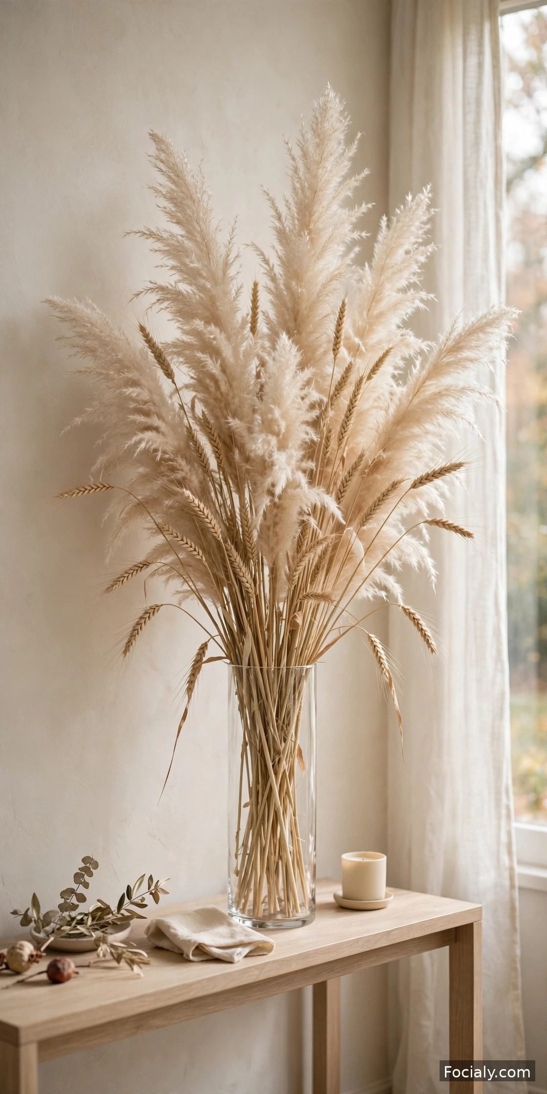Tall vase with dried pampas grass fall centerpiece