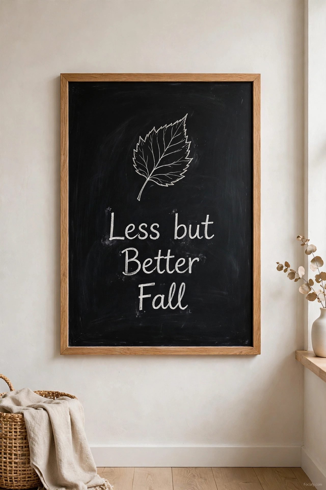 Minimalist modern fall chalkboard with single leaf line art