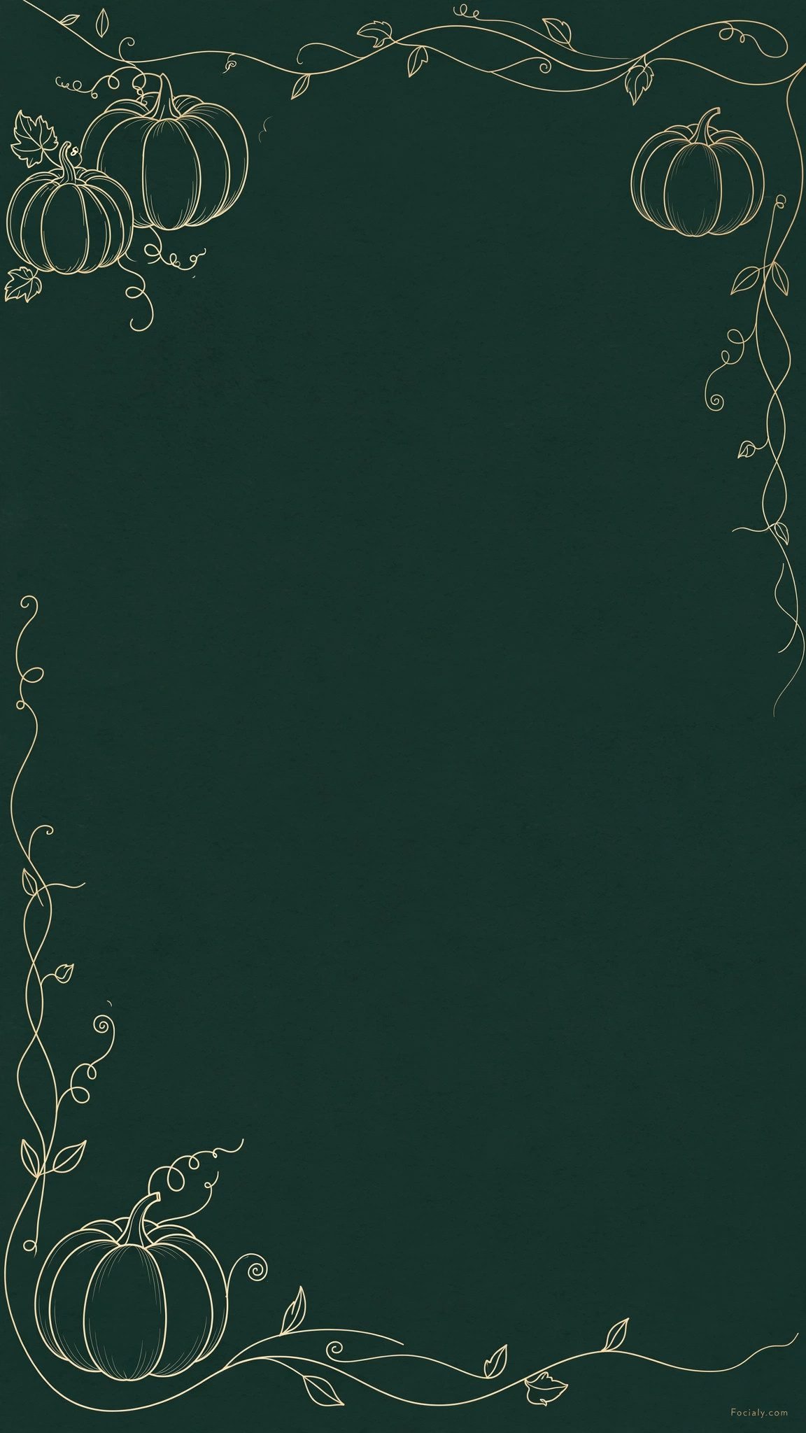 Gold line art pumpkins on a dark green phone wallpaper