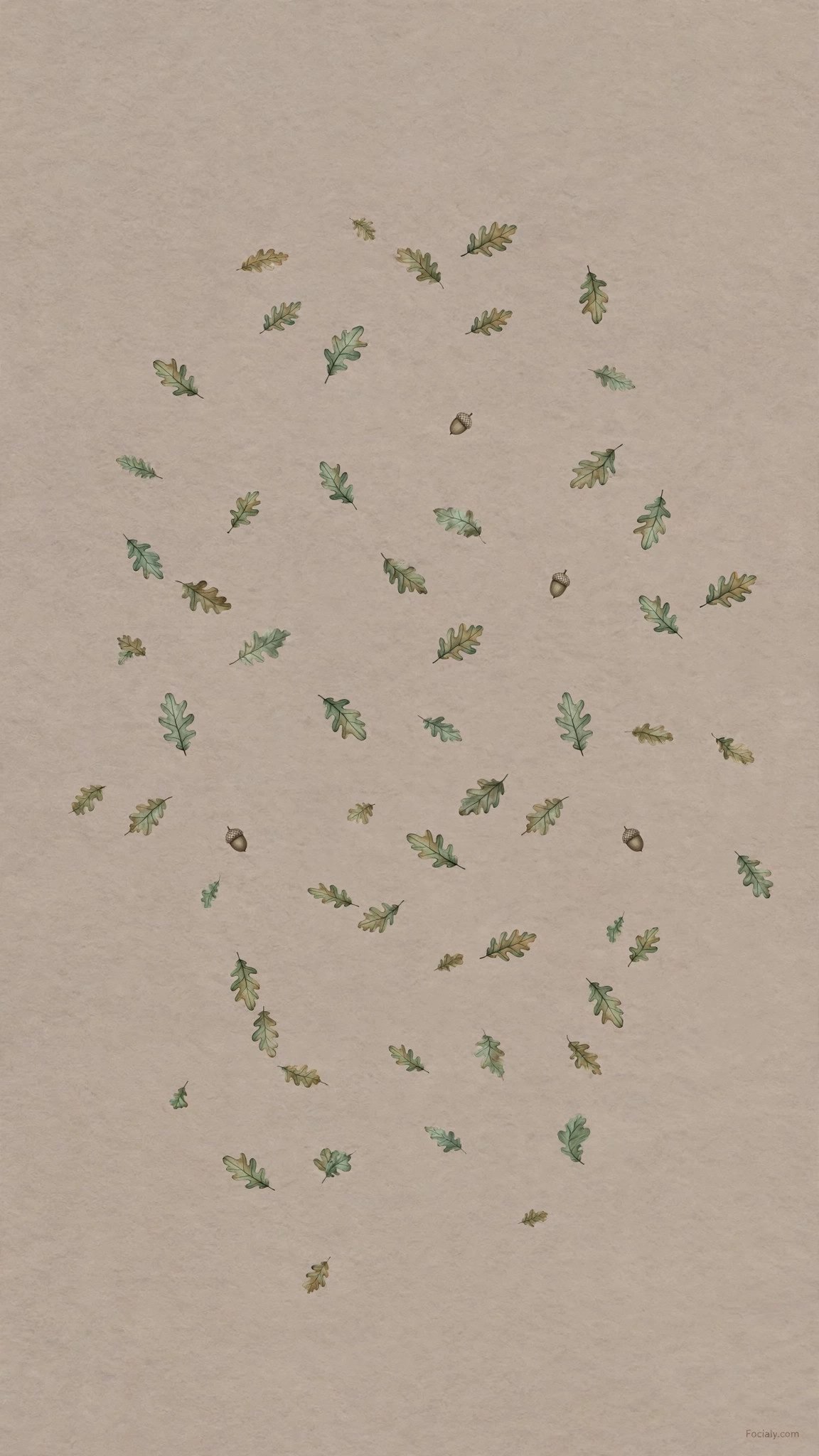 Small acorn and oak leaf pattern on warm taupe phone wallpaper