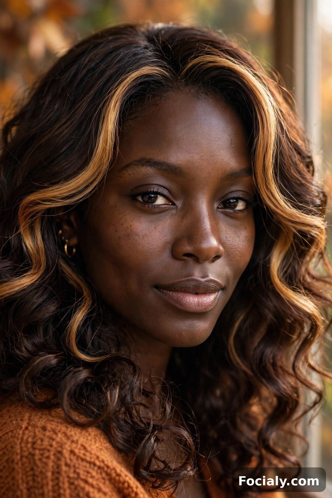 Honey blonde highlights on dark brown hair, Black woman fall hair color