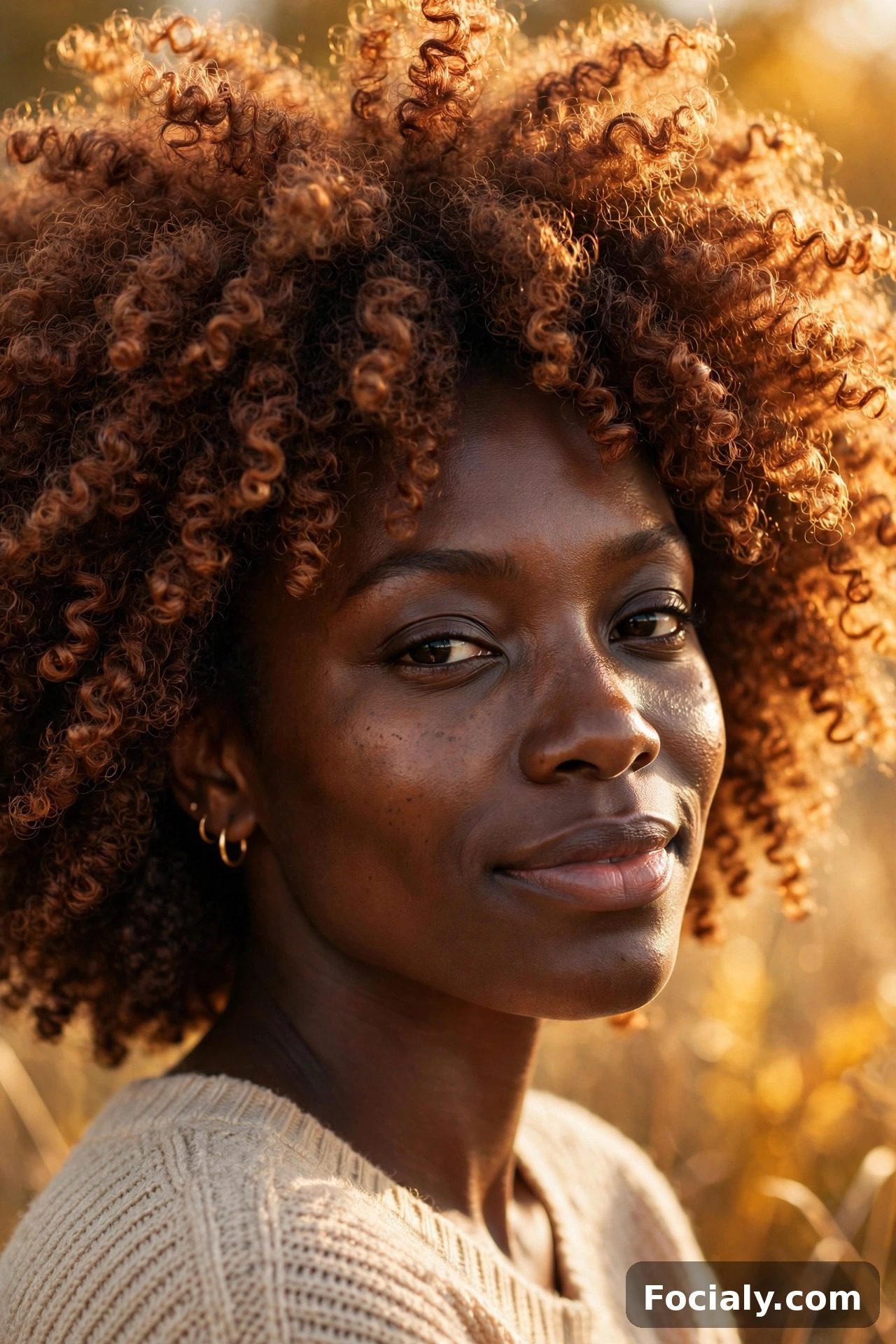Cinnamon spice brown coily natural hair, Black woman