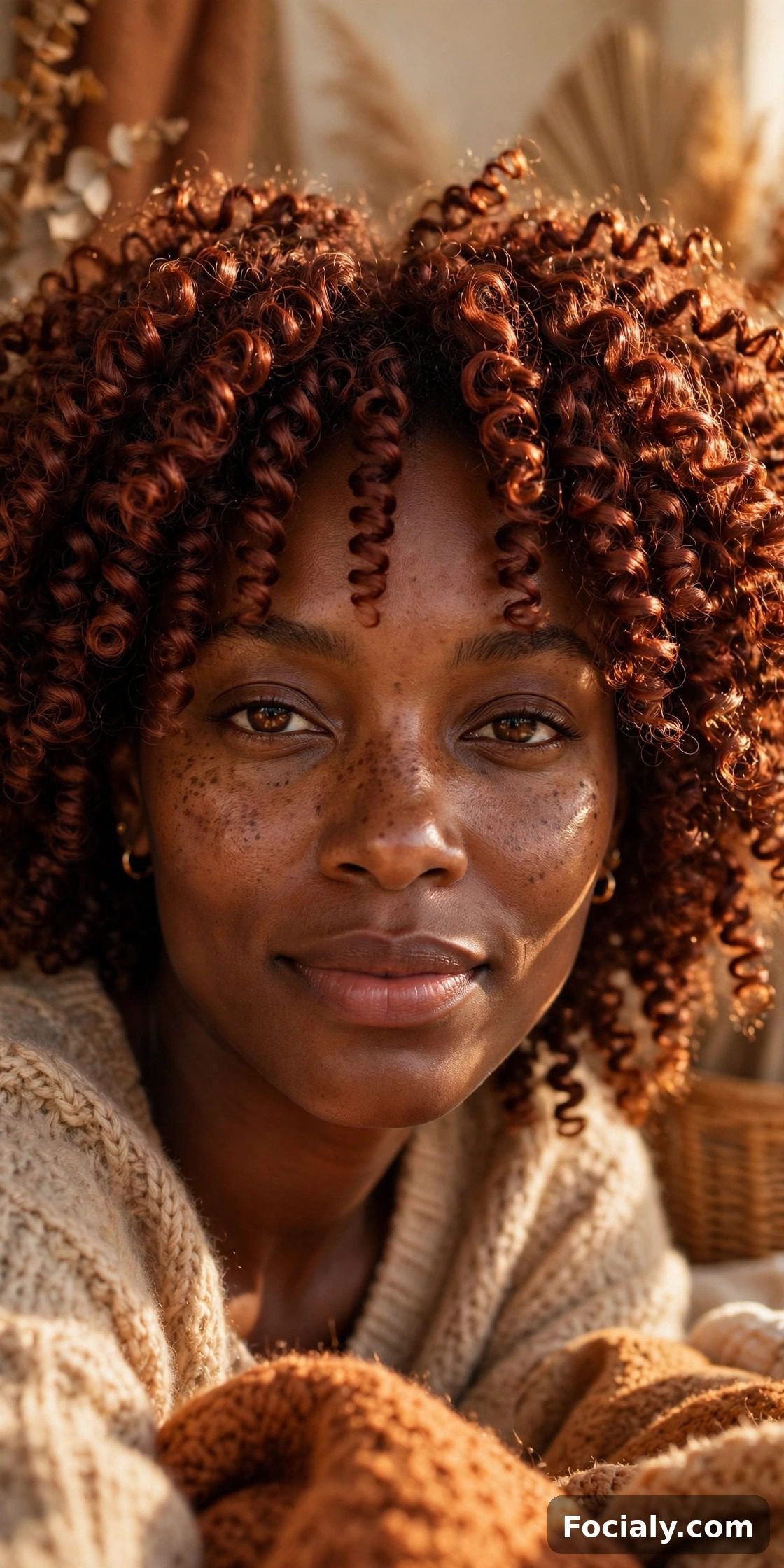 Mahogany red-brown coils on Black woman