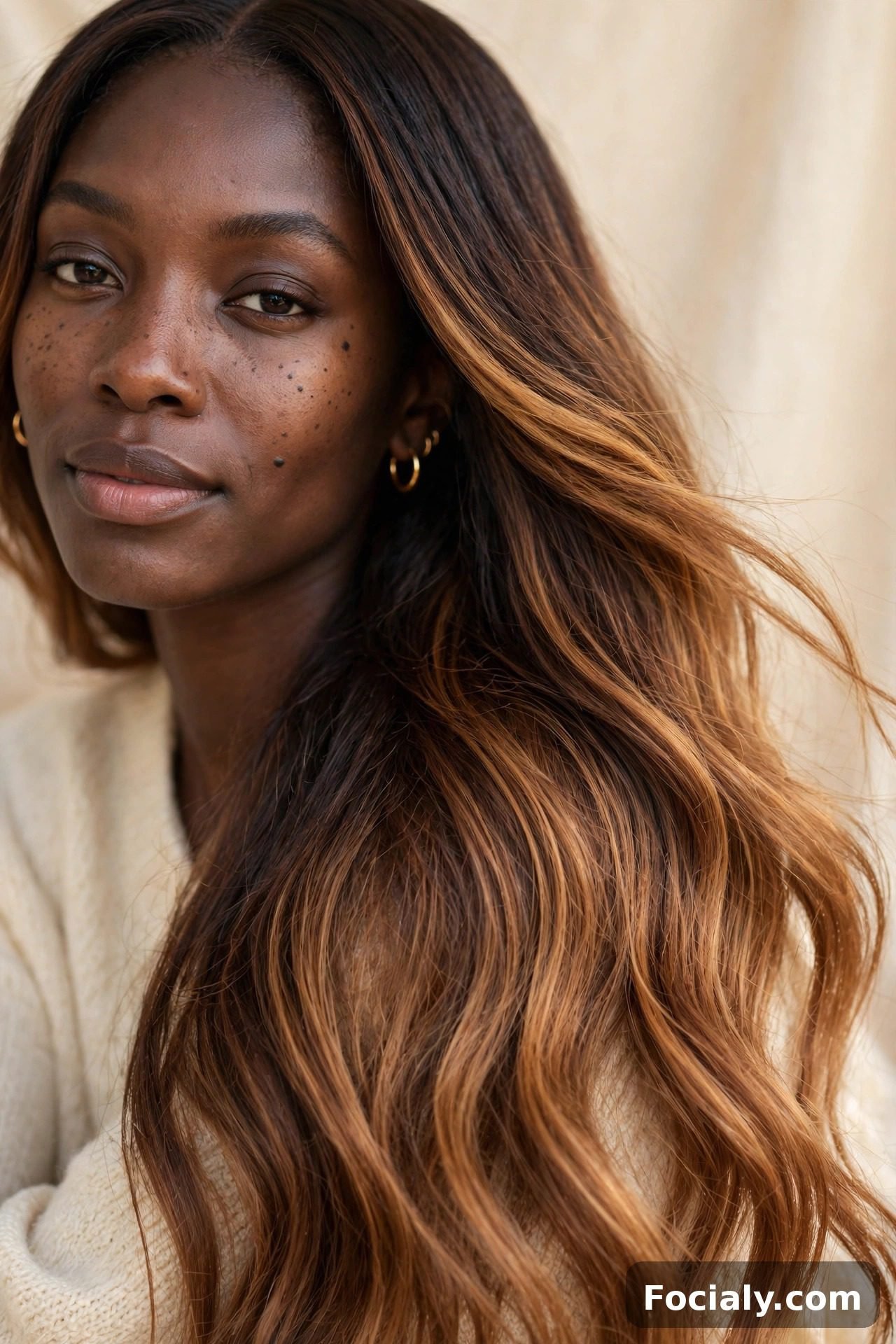 Dark chocolate roots with caramel ends, Black woman