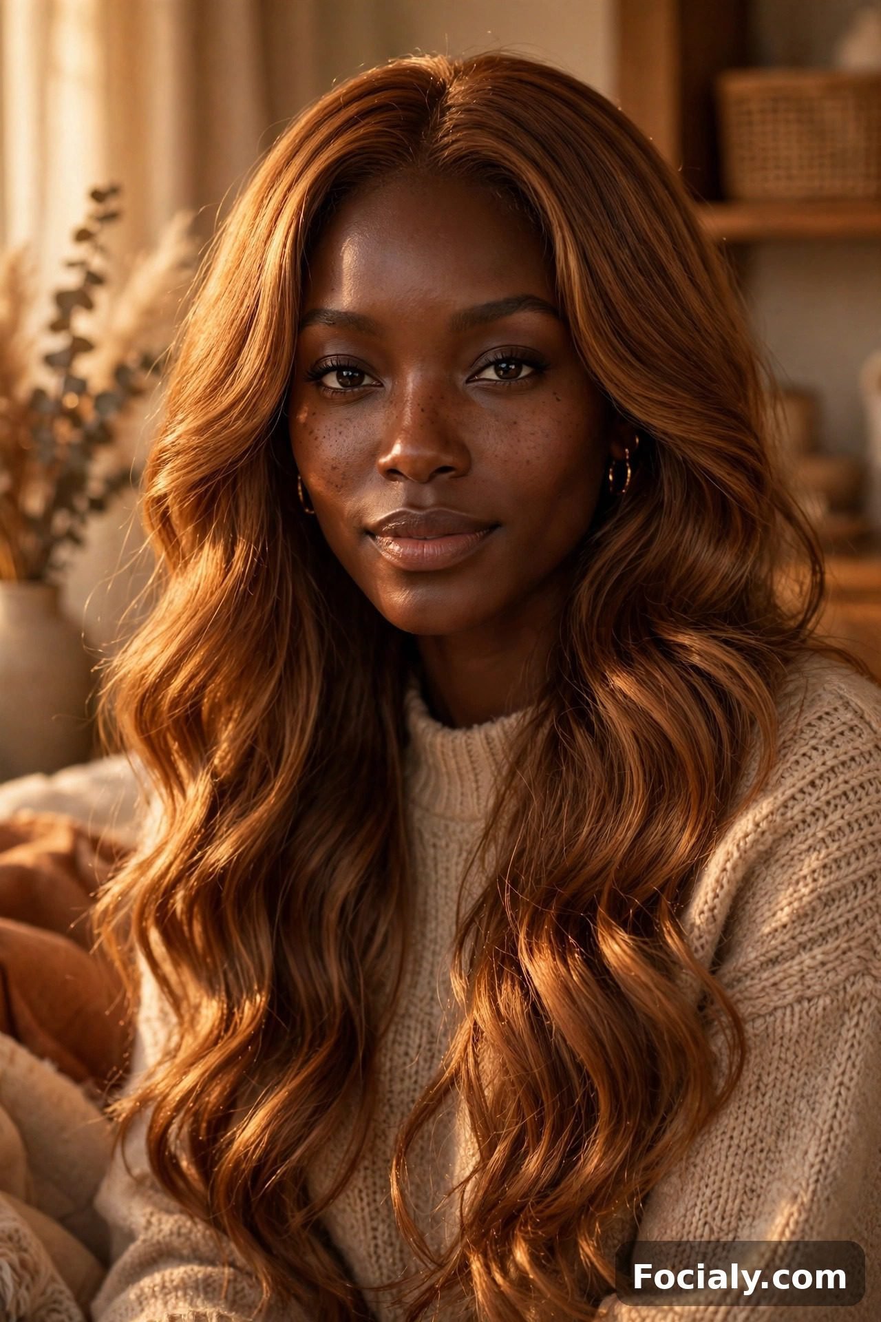 Rich cognac amber-brown hair on Black woman