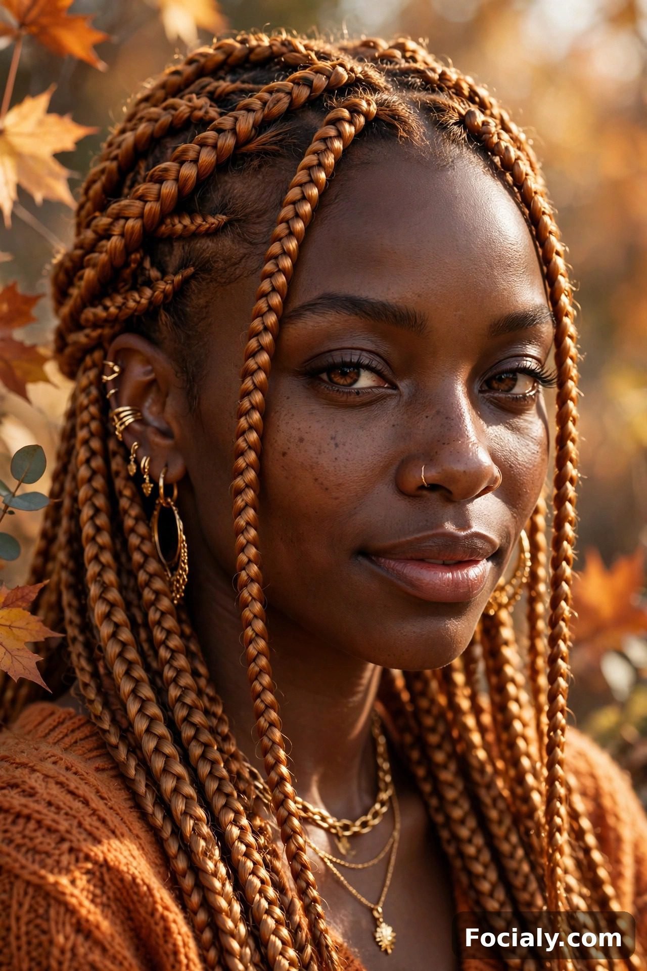Golden copper box braids on Black woman