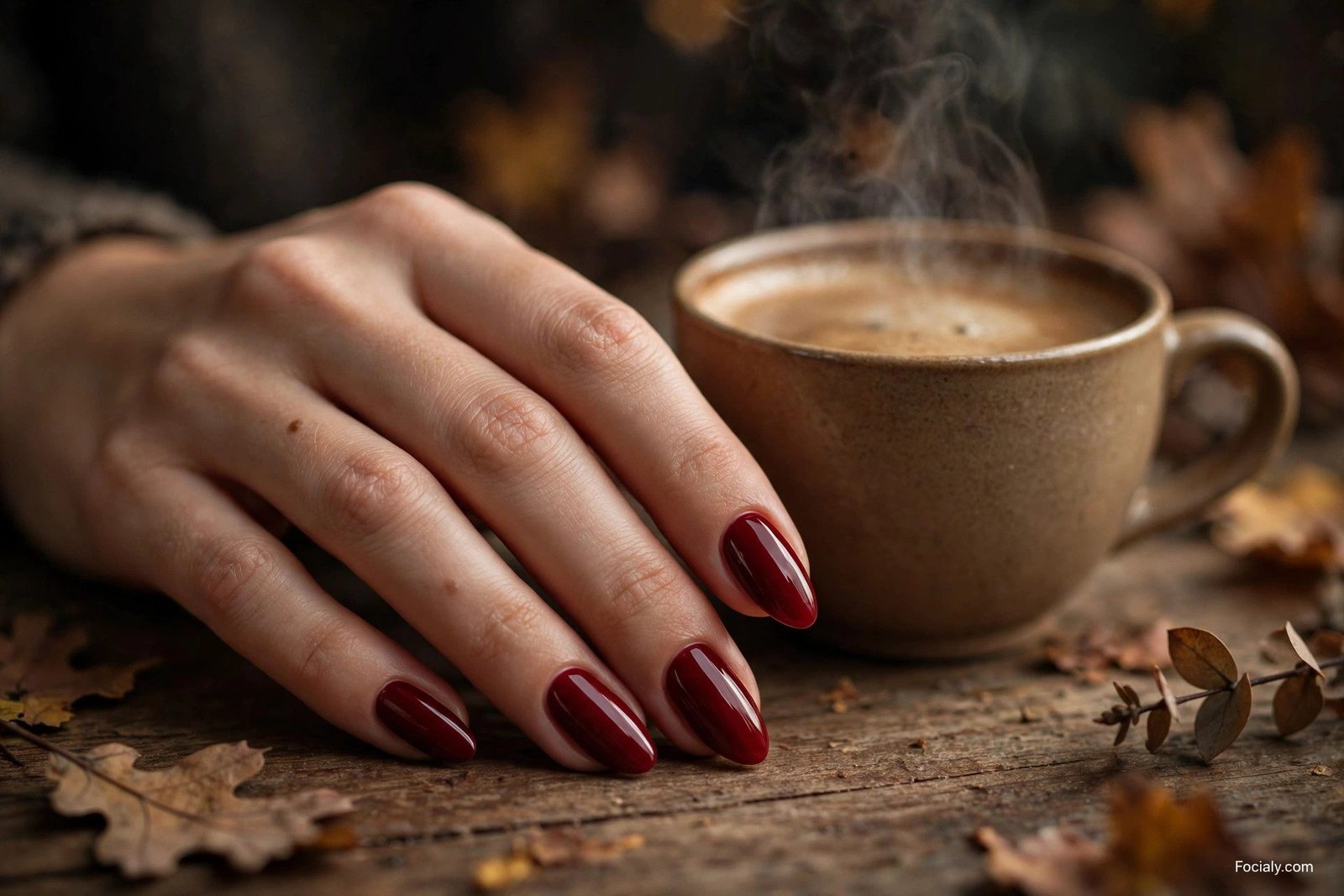Deep burgundy glossy fall nails 2026