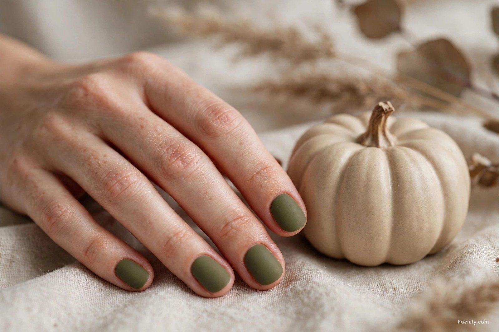 Matte olive green fall nails 2026
