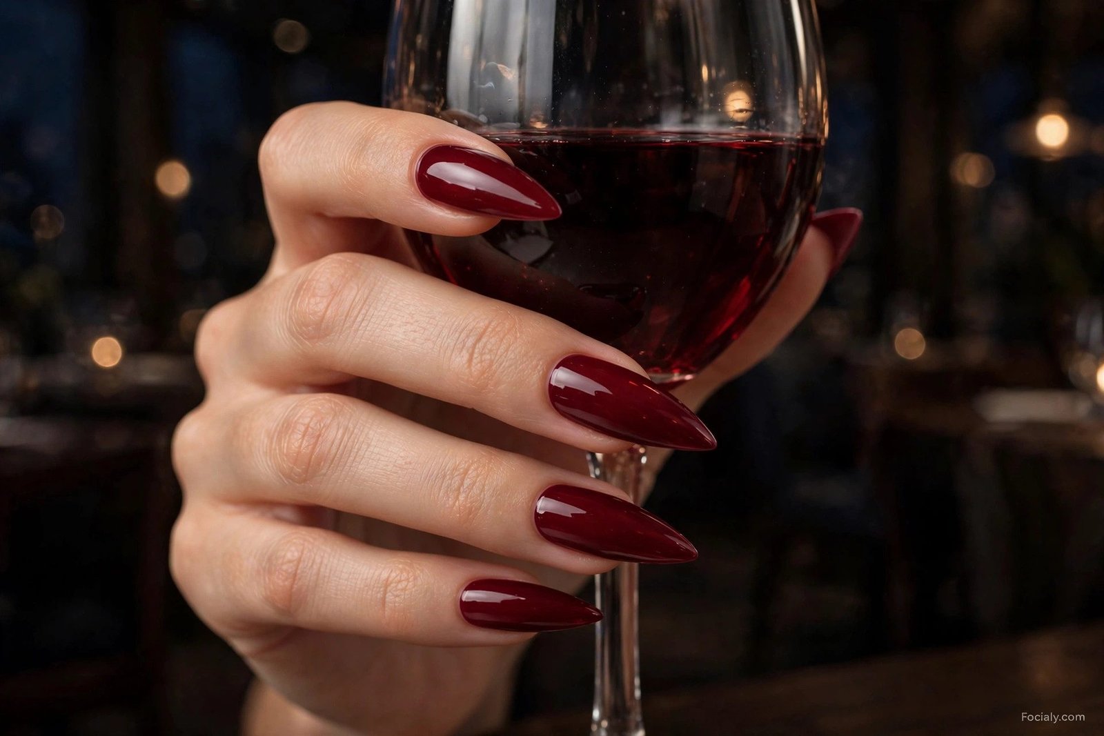 Wine red glossy fall nails 2026