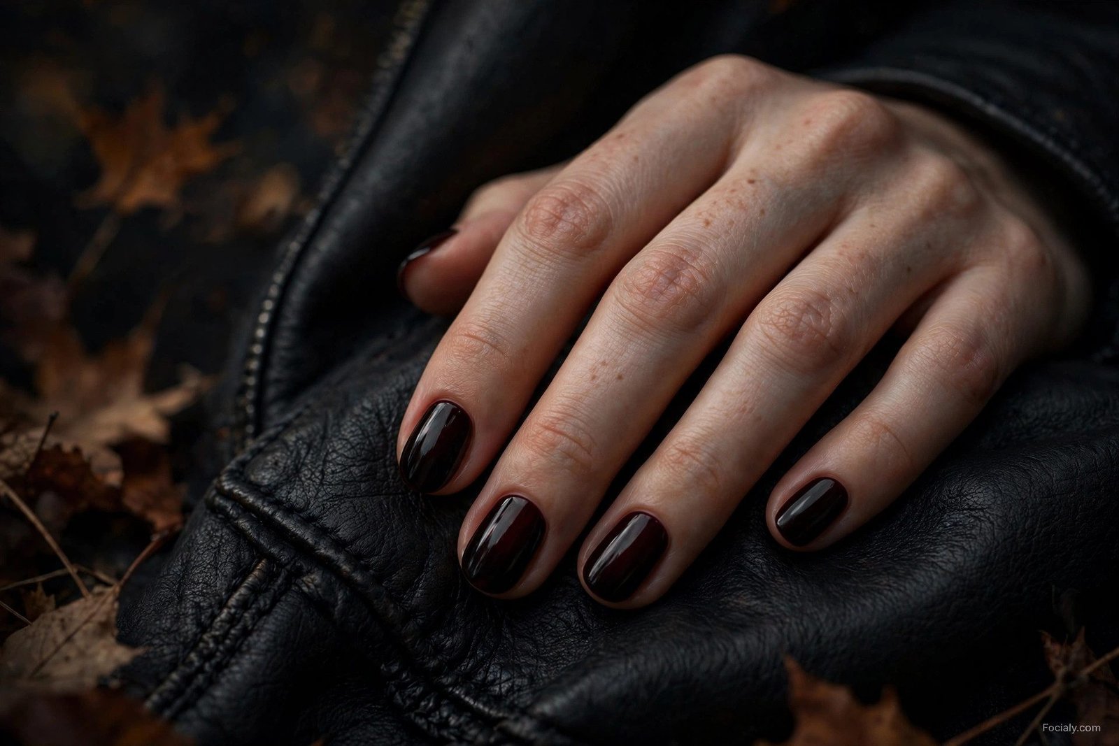 Black cherry glossy fall nails 2026