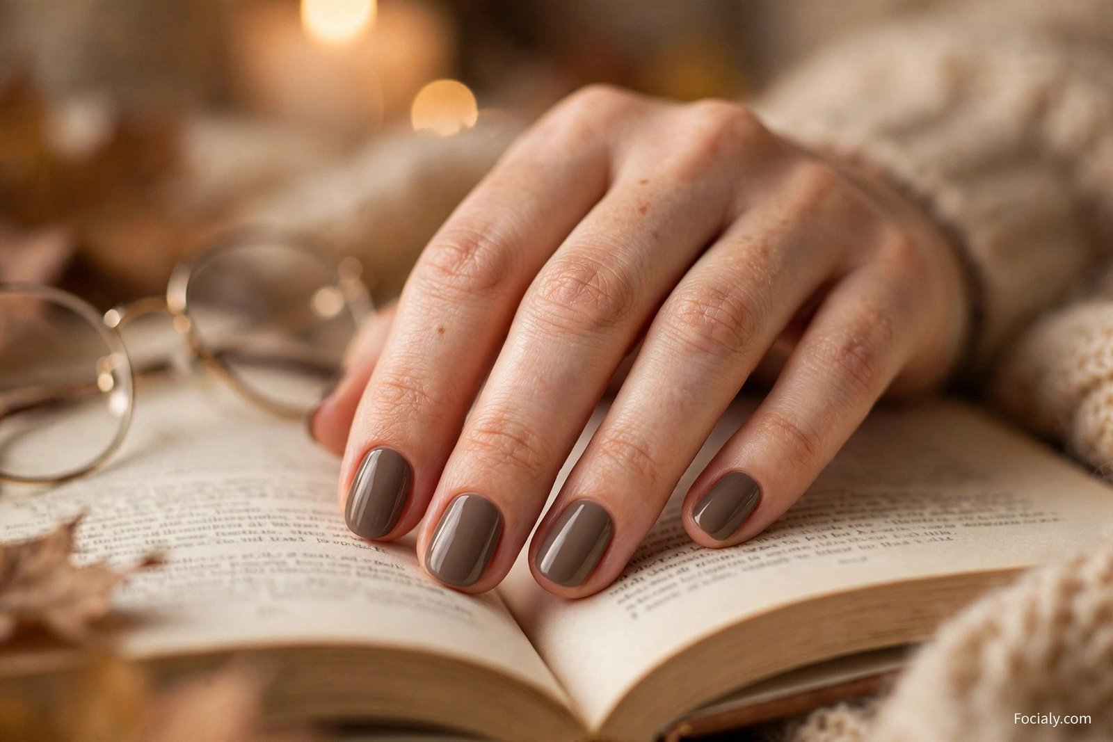 Dark taupe creme fall nails 2026