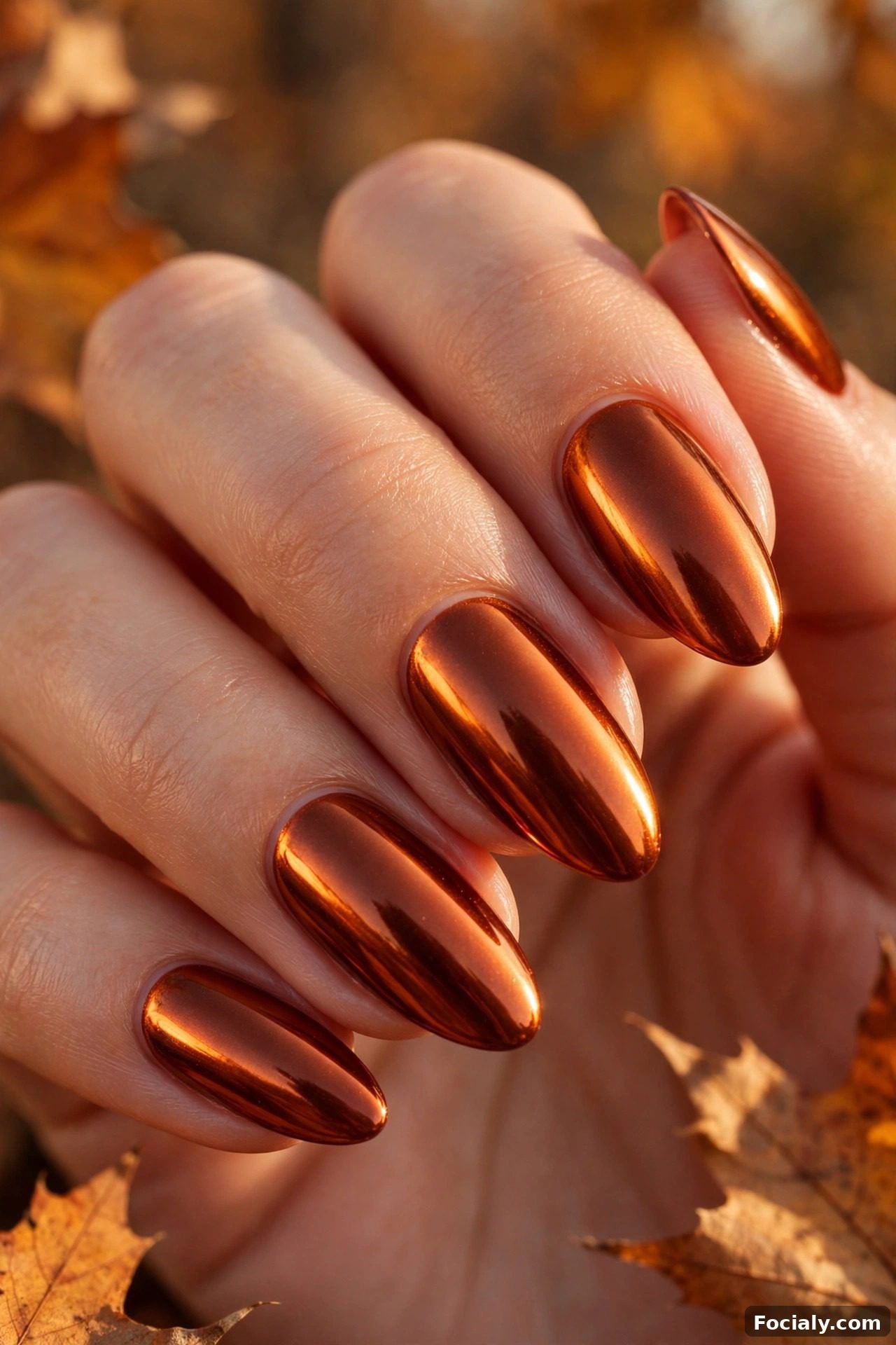 Burnt orange metallic chrome nails