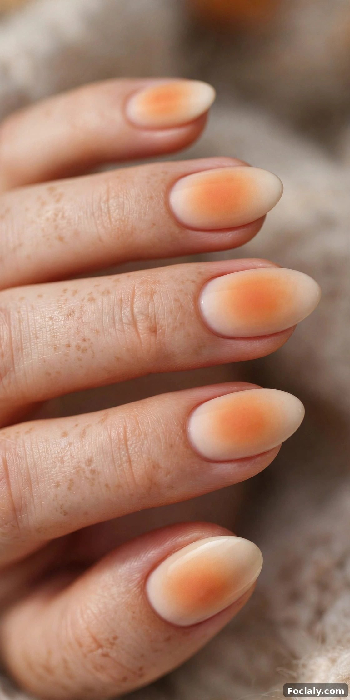Pumpkin spice aura nails with orange glow on nude base