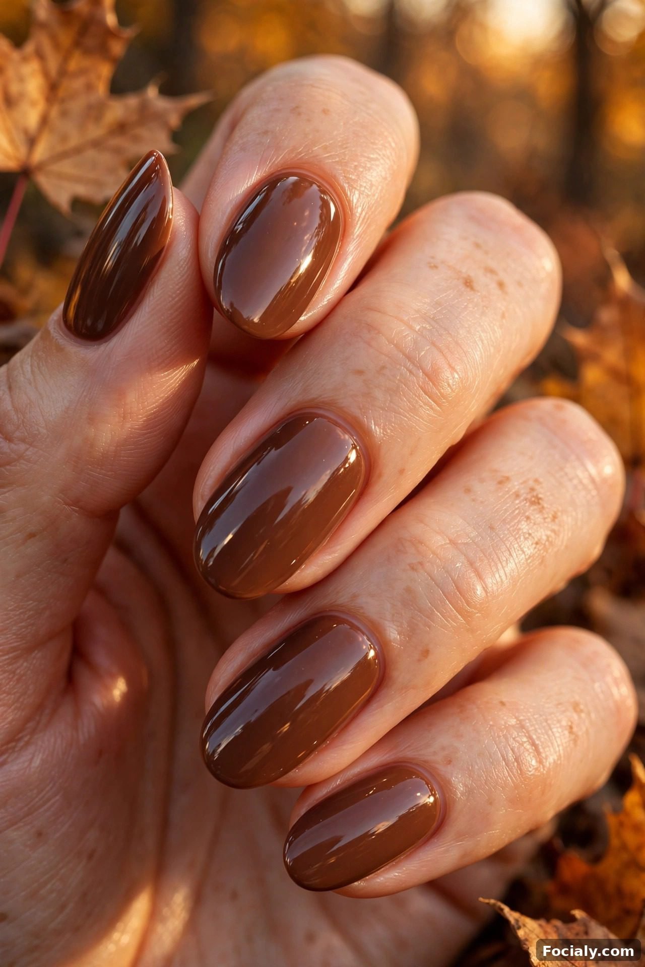 Glossy chocolate brown glazed donut nails