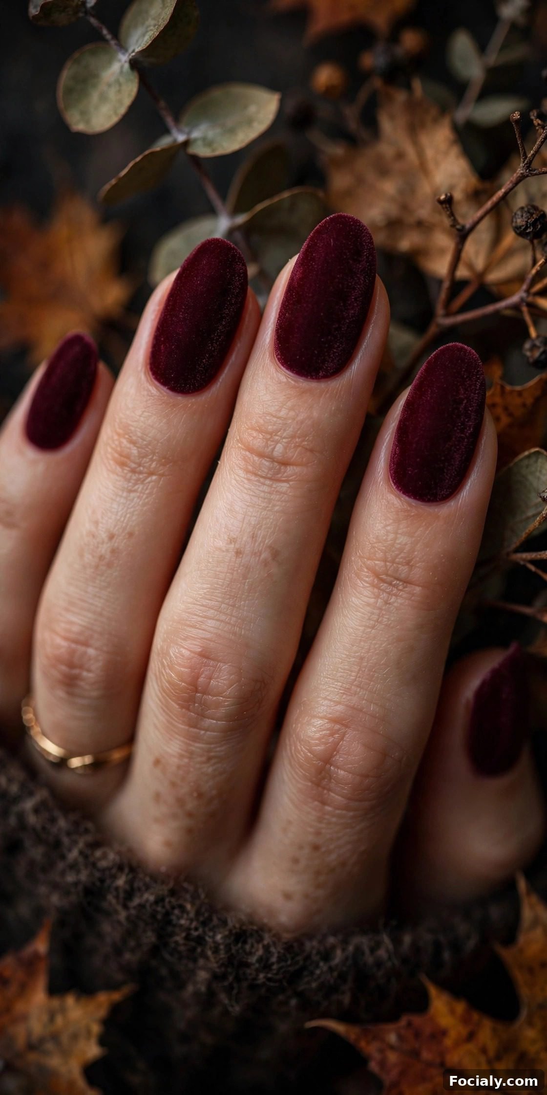 Deep burgundy velvet matte nails