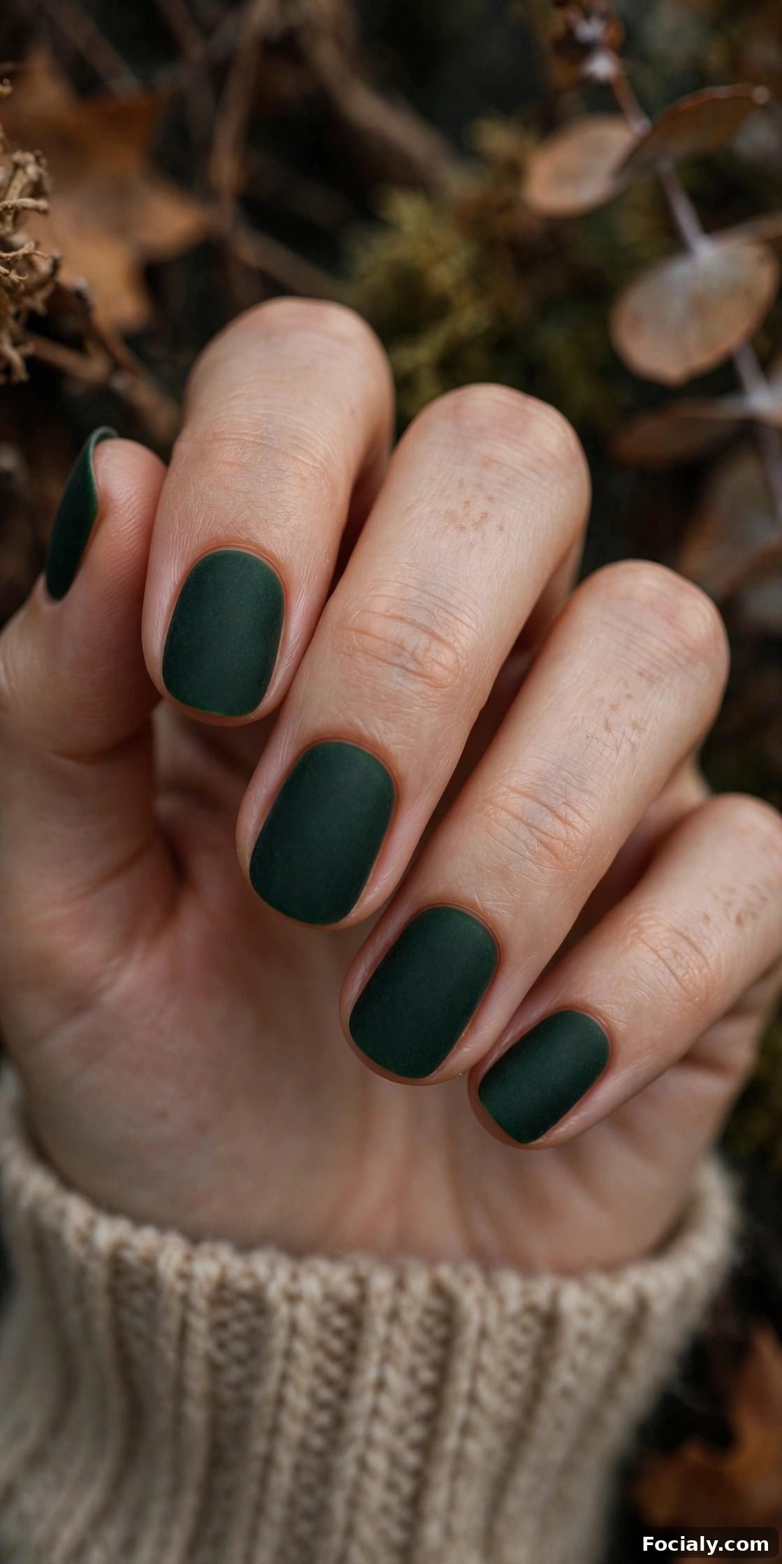 Matte deep forest green nails