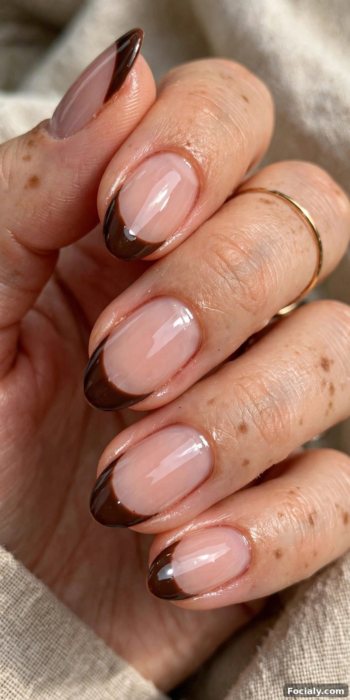 Dark espresso French tip nails on nude base