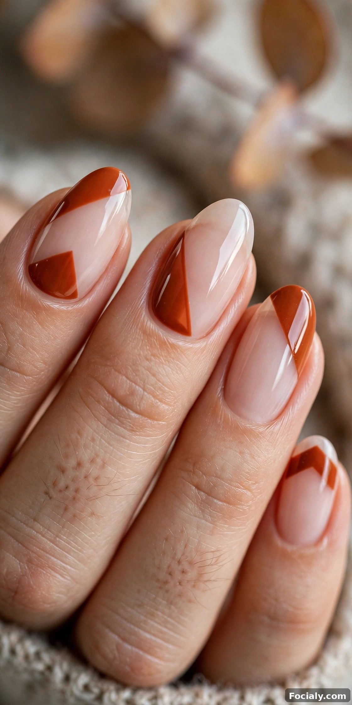 Rust geometric negative space nail design