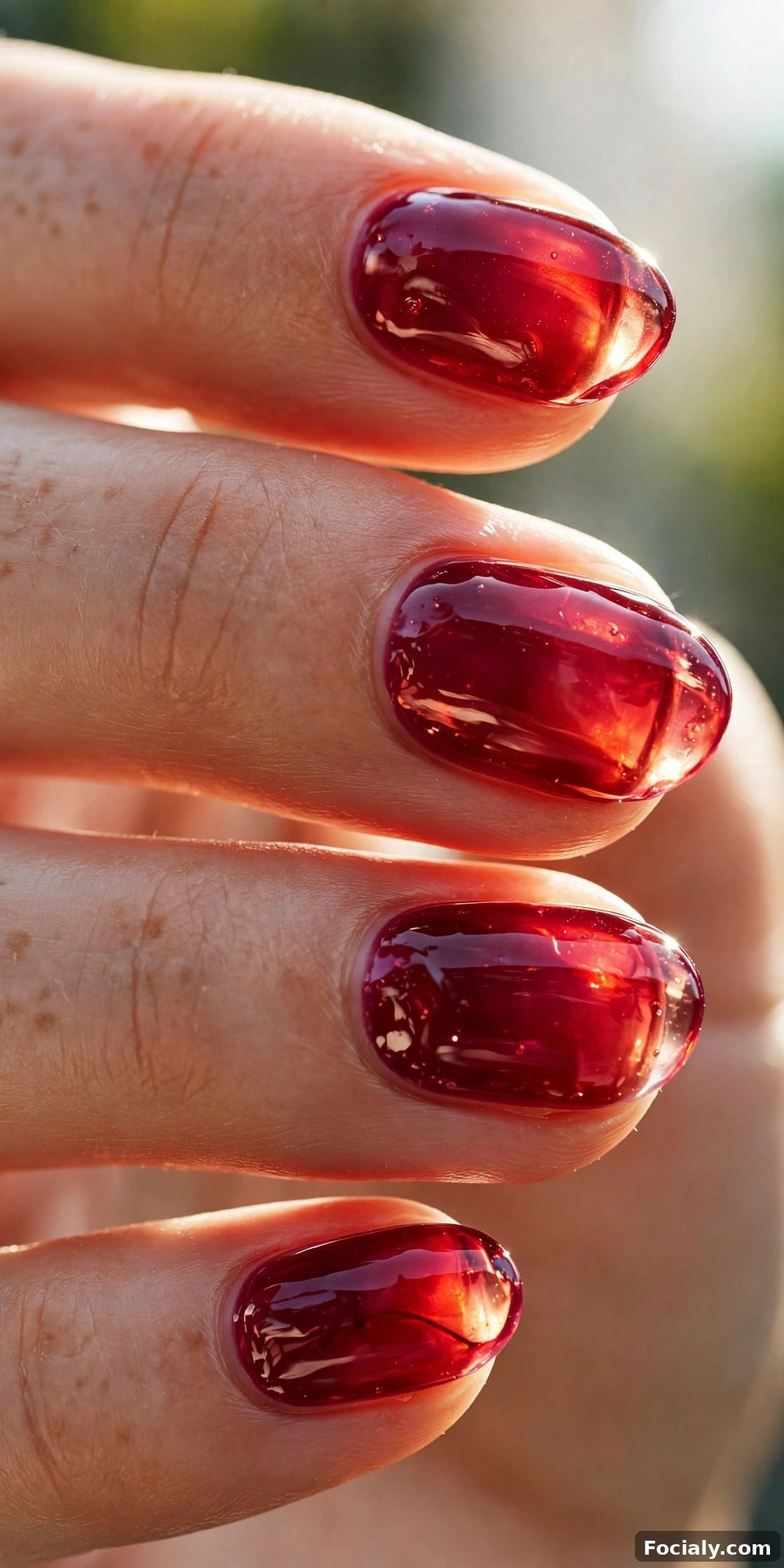 Translucent cranberry jelly nails