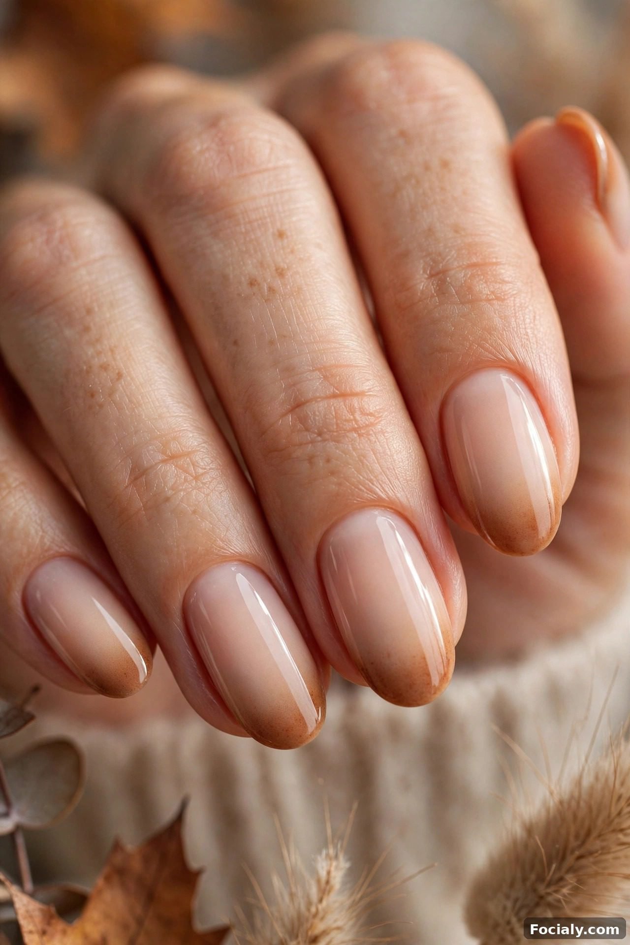 Chai-toned ombre French tip nails