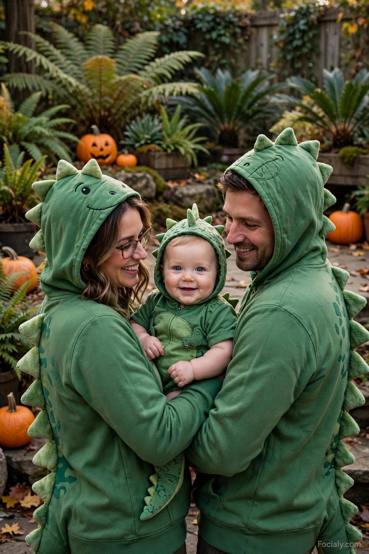 Dinosaur parents with baby dinosaur - parents and baby Halloween costume idea