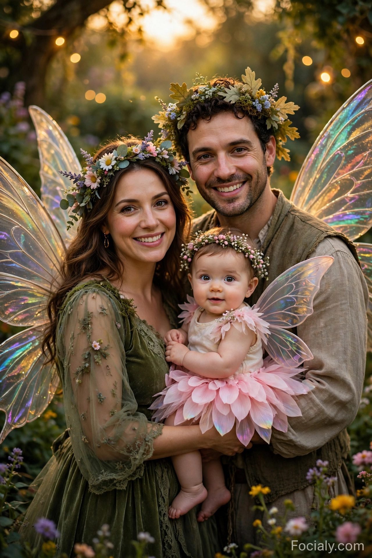 Fairy parents with baby fairy with wings - parents and baby Halloween costume idea