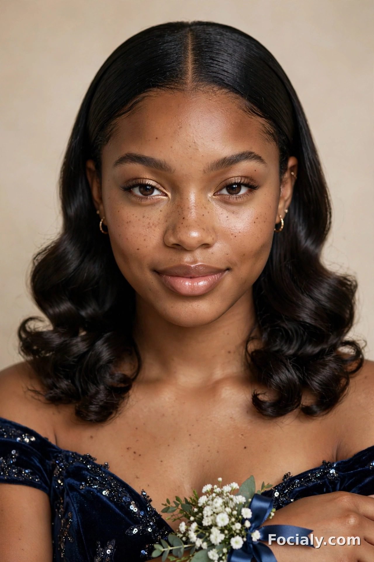 Silk press with bouncy curled ends - hoco hairstyle for Black women