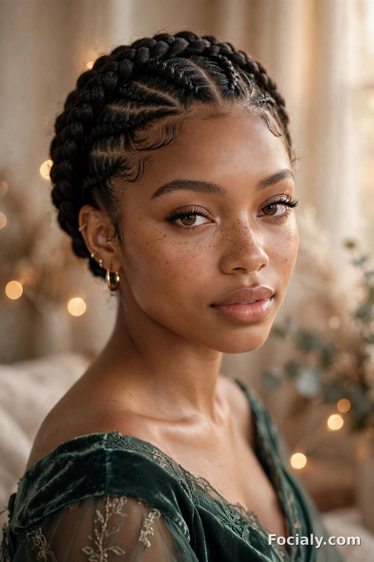 Feed-in braided crown halo - hoco hairstyle for Black women