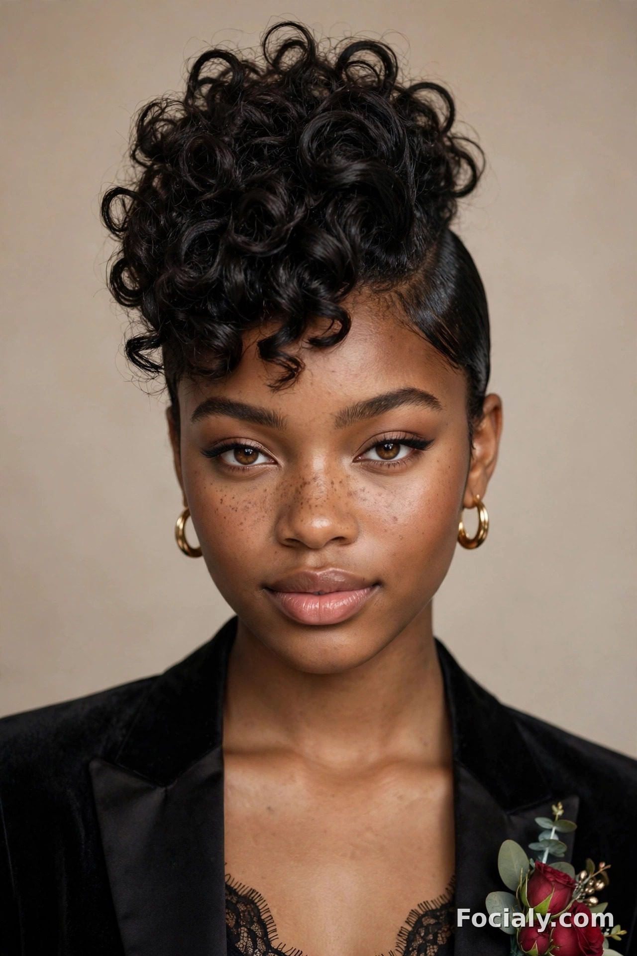 Curly faux hawk updo - hoco hairstyle for Black women