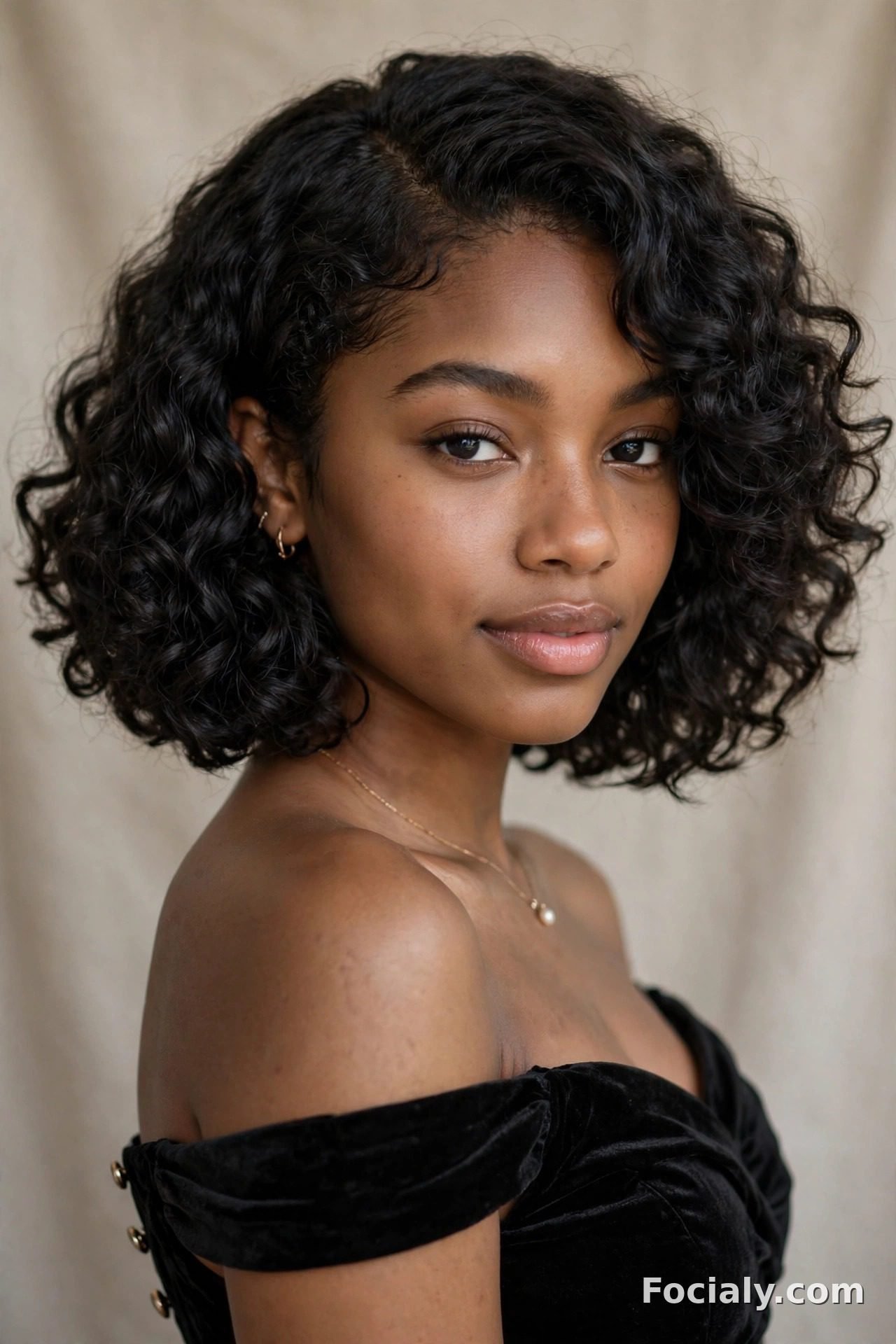 Curly bob with deep side part - hoco hairstyle for Black women