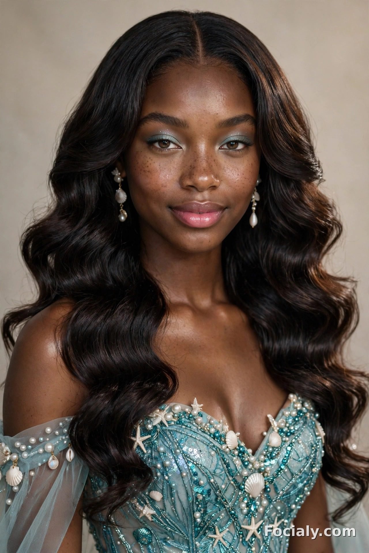 Long flowing body-wave curls with middle part - hoco hairstyle for Black women