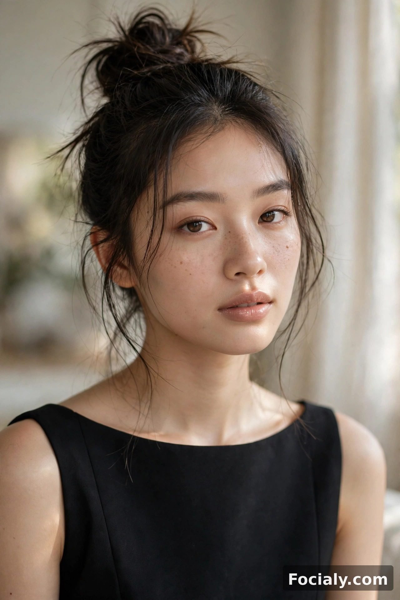 Messy top knot with face-framing pieces hoco hairstyle