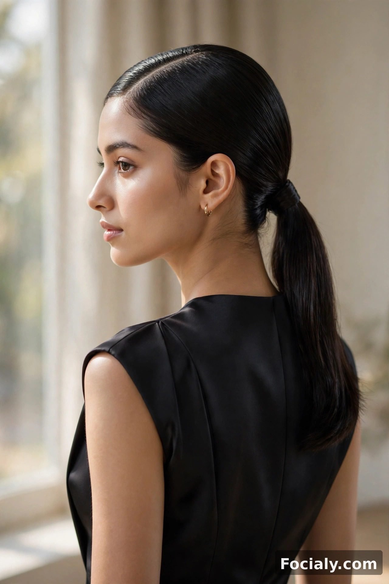 Sleek middle-part low ponytail hoco hairstyle