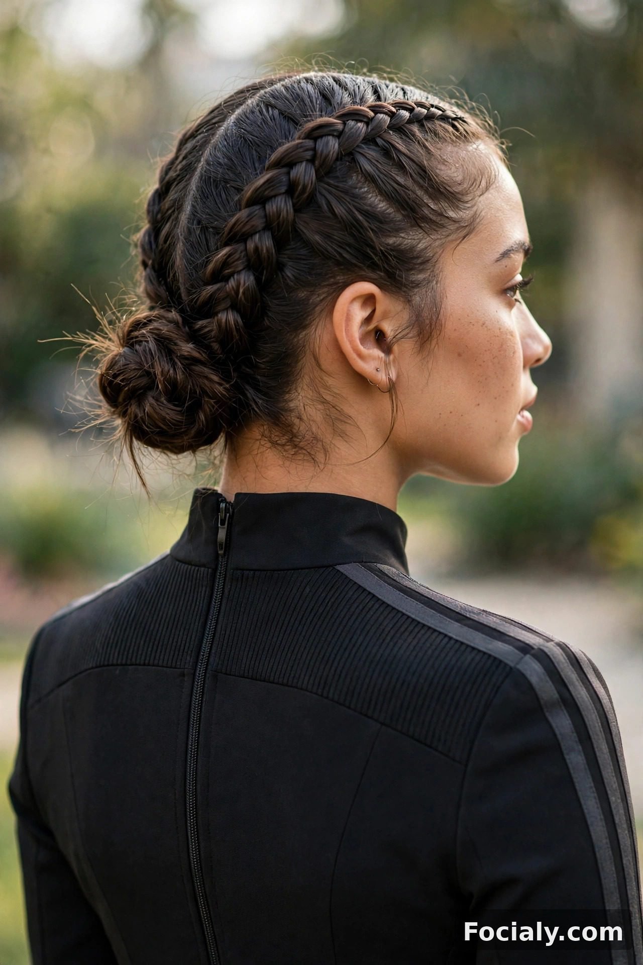 Double Dutch braids into low bun hoco hairstyle