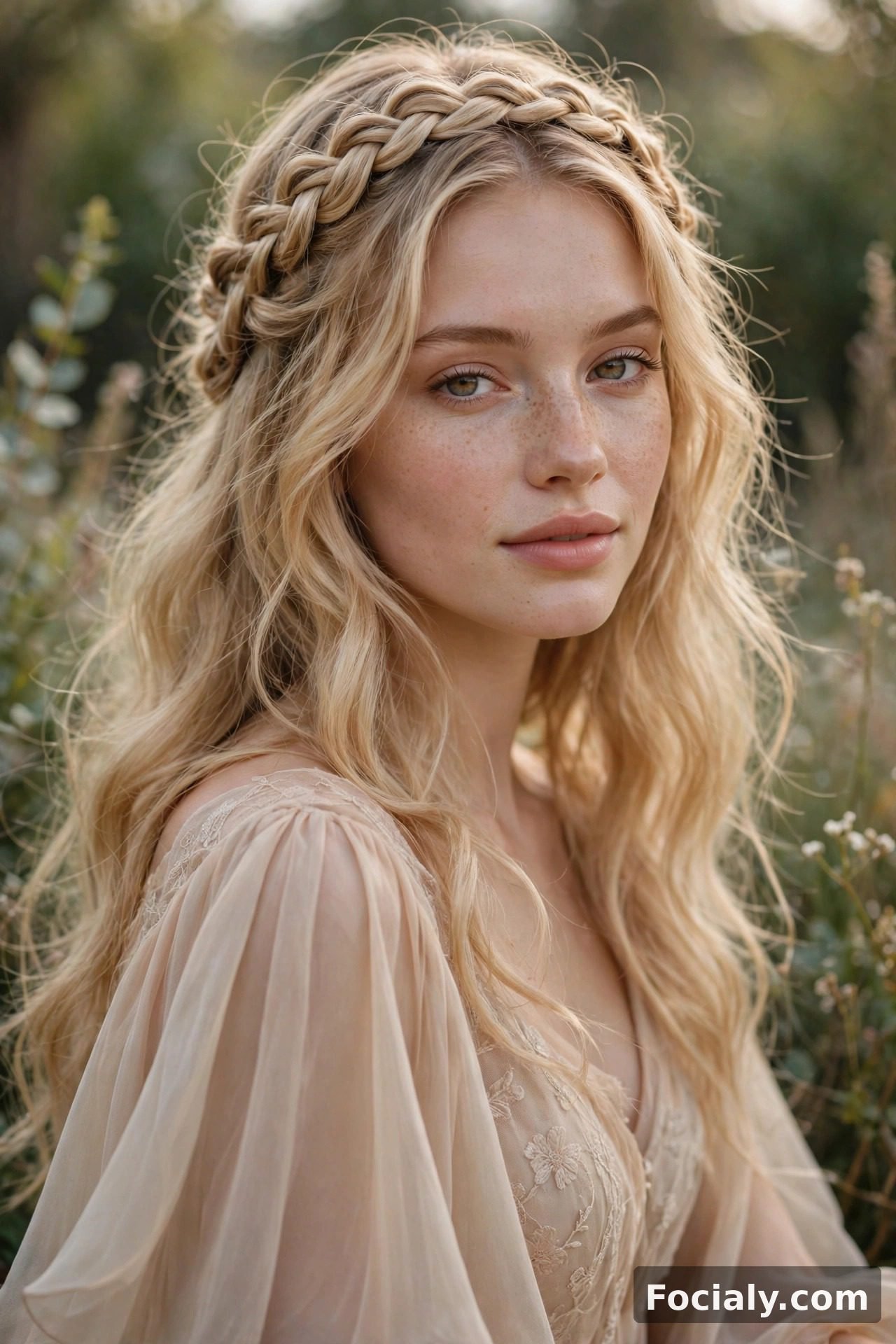 Braided crown with loose waves hoco hairstyle