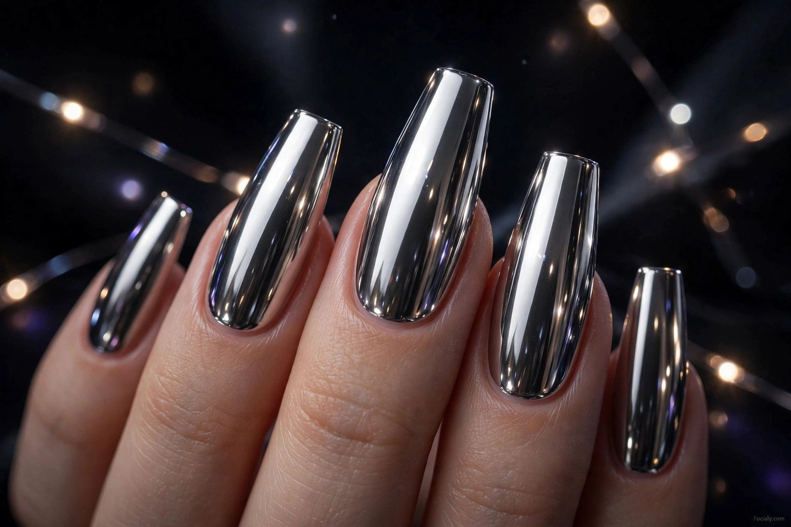 Silver mirror chrome coffin hoco nails with ultra reflective shine