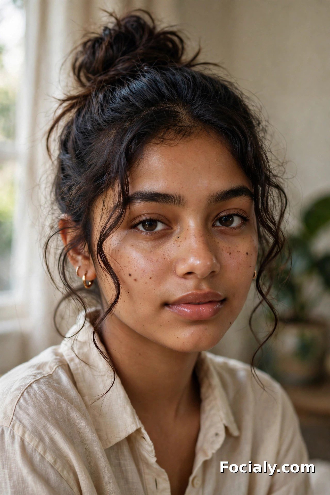 Messy top knot with face-framing strands homecoming hairstyle