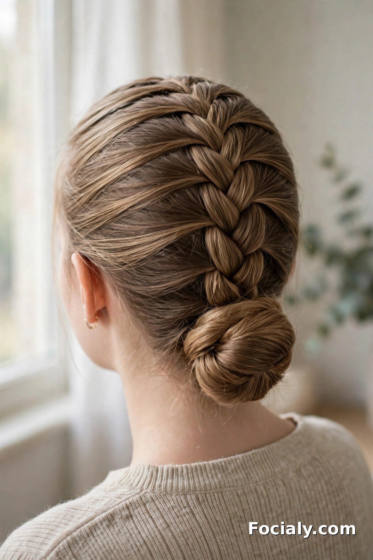 French braid into low bun homecoming hairstyle