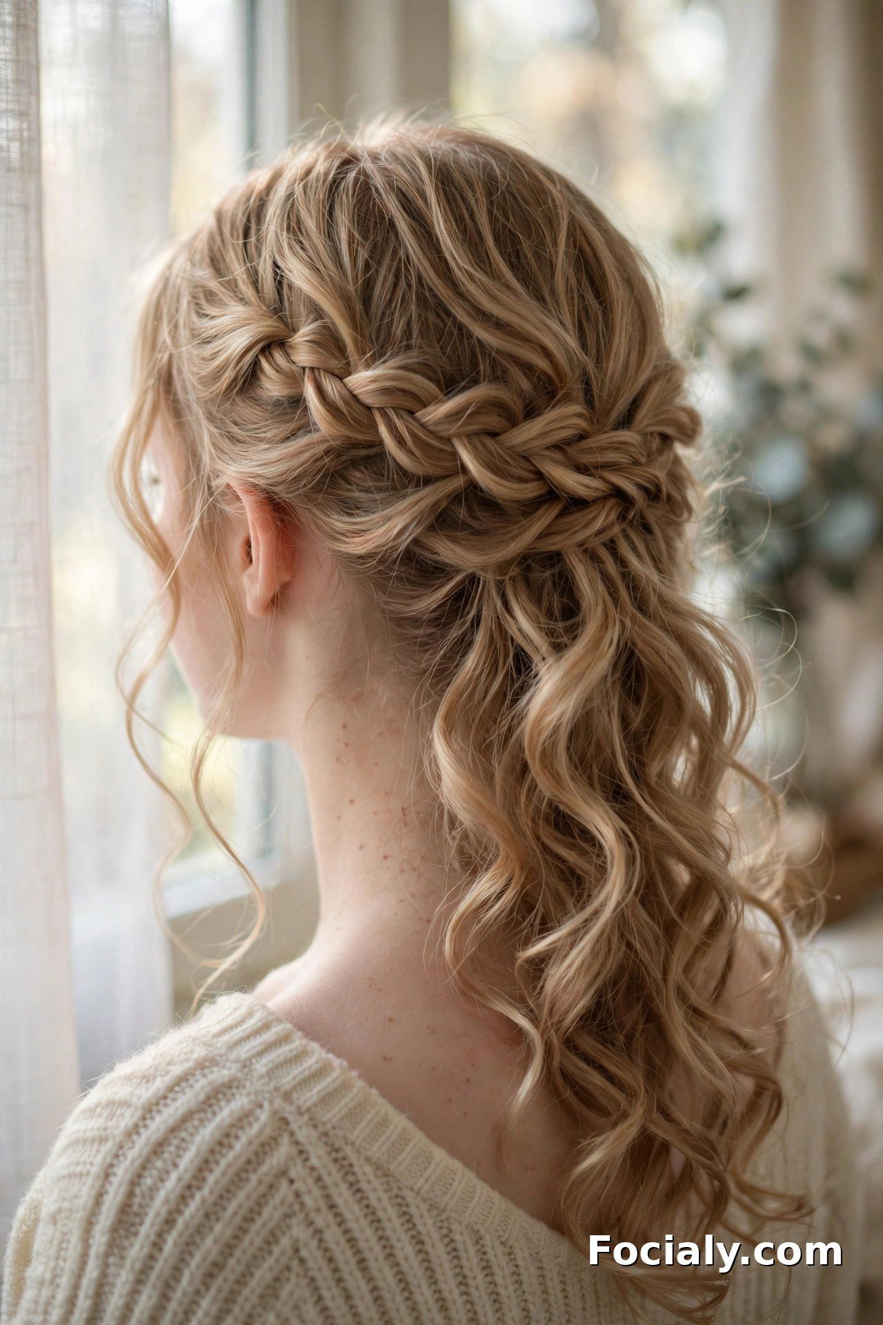 Waterfall braid half-up homecoming hairstyle