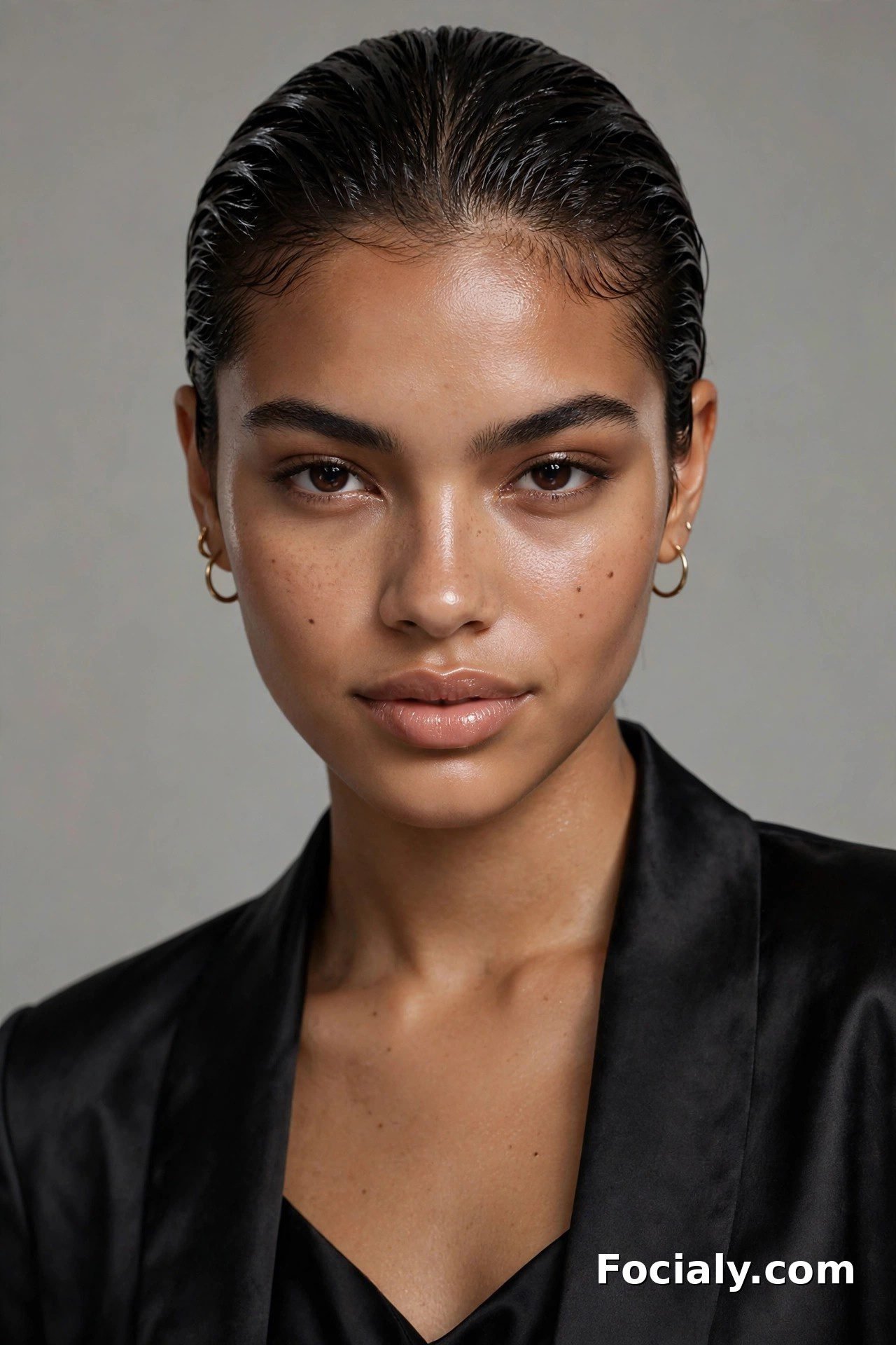 Slicked-back wet look homecoming hairstyle
