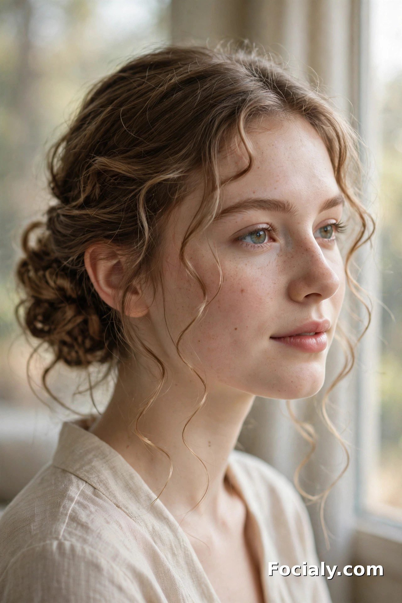 Low side bun with tendrils homecoming hairstyle
